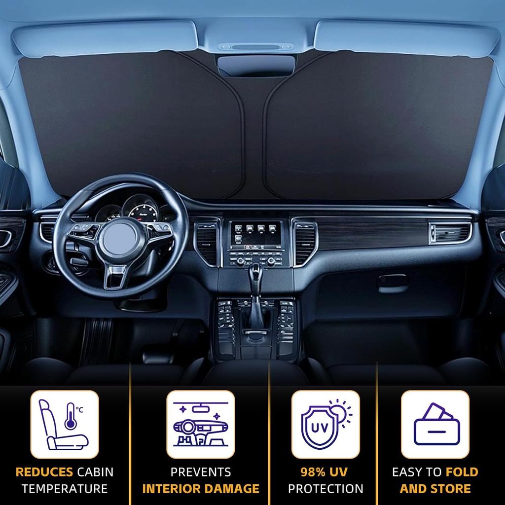 Windshield Sun Shade For Mazda 3 2014-2018 Double Layer 240T Front Window Shade Fit Mazda 3 Sun Visor Foldable Shade Blocks UV Rays Summer Must Have
