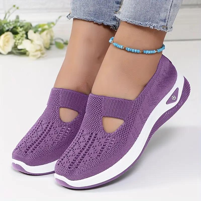 Women'S Shoes 2025 New Style, Breathable Knitted Shoes for Women, Trendy Lace-Up Sports Shoes for Cross-Border Trade