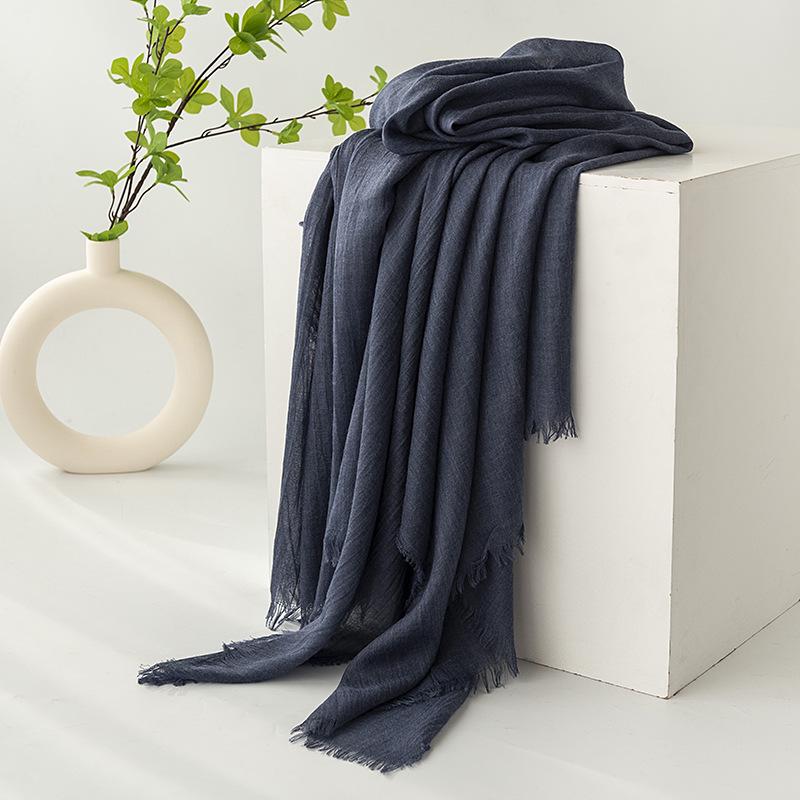 Spring & Summer Lightweight Sunscreen Shawl: Imitation Cotton-Linen, High-End Silk Gauze Scarf, Solid Color for Women