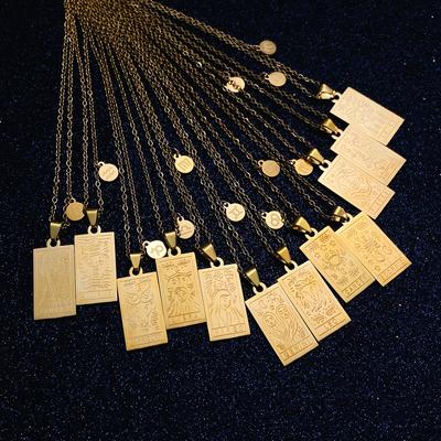 New Stainless Steel 12 Constellation Necklace Women's Square Retro 12 Constellation Tarot Tag Collarbone Chain