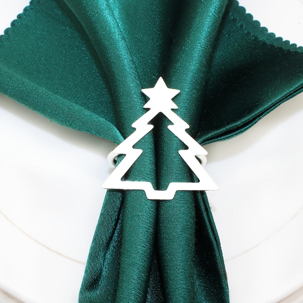 2pcs Hollow Christmas Tree Napkin Rings, Festive Table Decor Metal Napkin Holders in Golden Silvery, Party Table Accessories