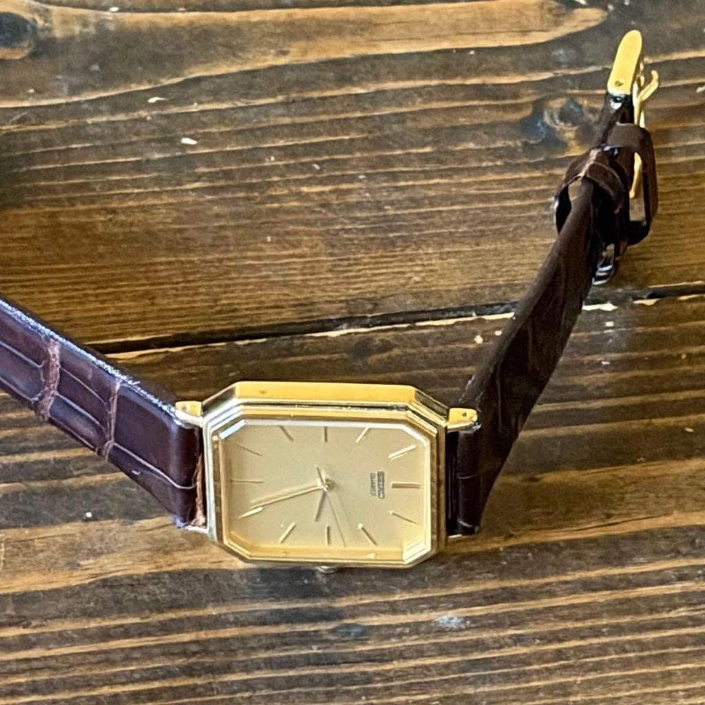 Used SEIKO Working Seiko Quartz Men's Watch Gold Dial Octagon Case