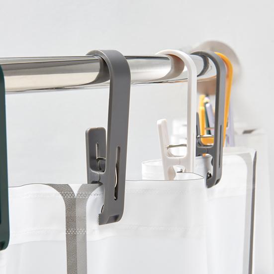 Shower Curtain Clips Laundry Hook with Clip, Non-Drilling ABS Closet Organizer, Multi Purpose Portable Clothes Drying Durable Anti-slip Clip for Home