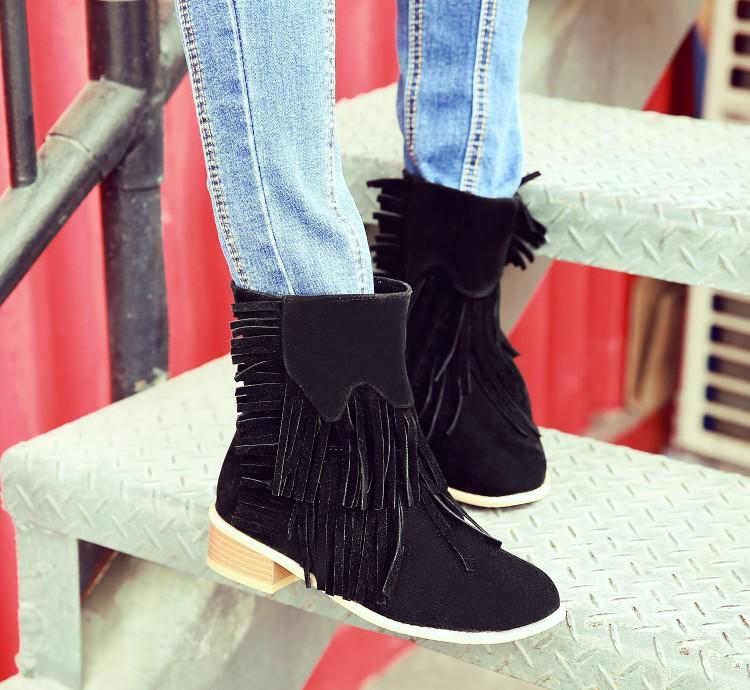 

Simple wind matte fringed low square and women s short boots 34 чорний