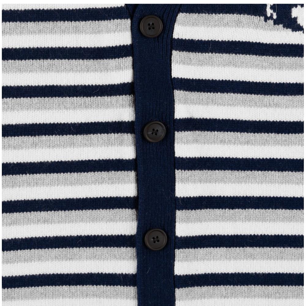 MaiSon KitSune Nm00504km0329 B481 Fox Head IntarSia Striped V Neck Men S Cardigan