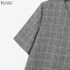 ZANZEA Women Short Sleeve Blouse and Shorts Plaid Print Casual Two Piece Suit Sets