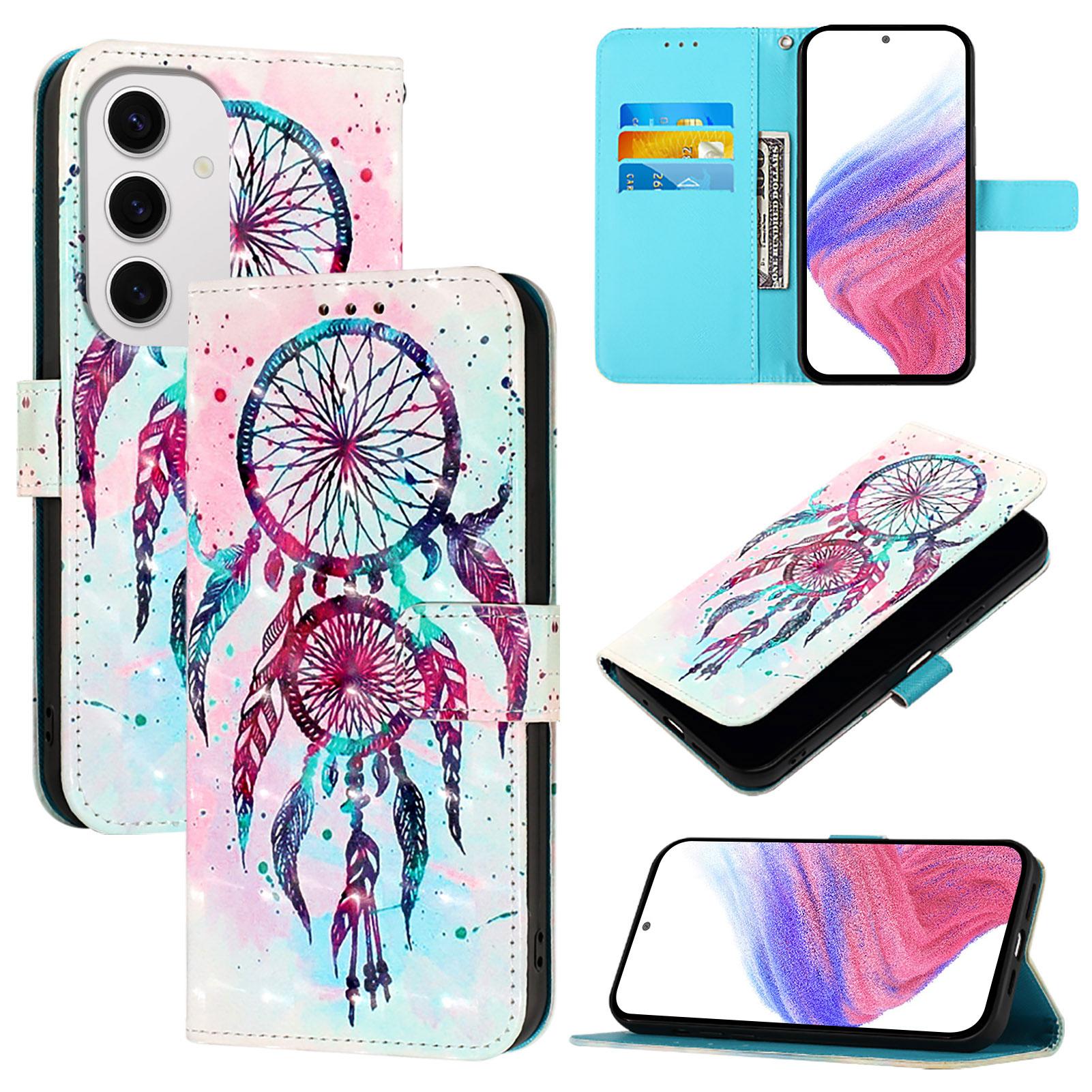 

For Samsung Galaxy S24 FE Leather Case Pattern Printing Wallet Stand Mobile Cover with Strap Colorful Wind Chime
