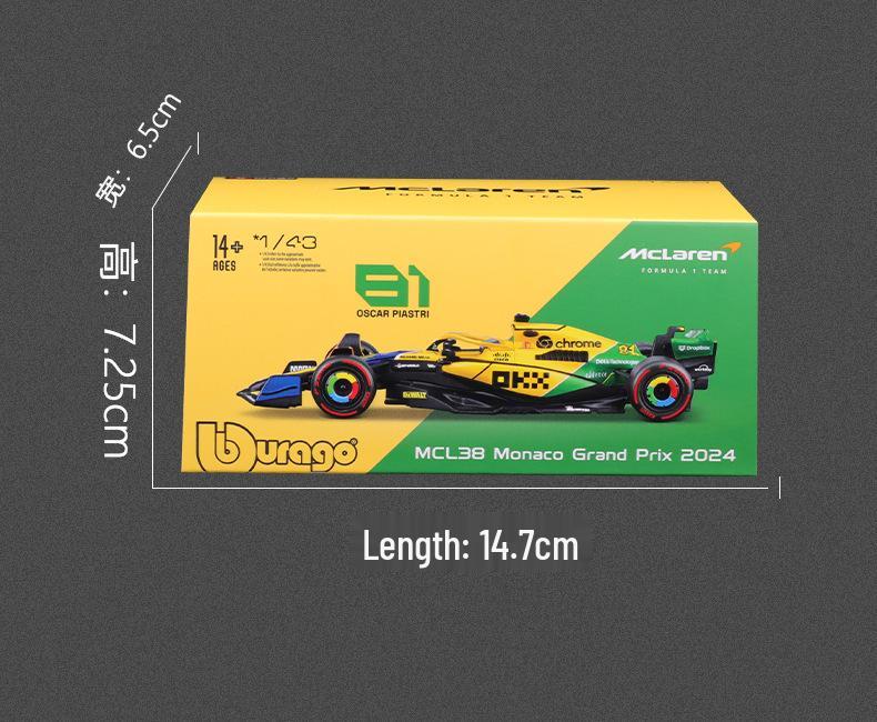 Bburago 1:43 McLaren MCL38 2024 Monaco F1 Race Alloy Car Model