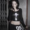 Autumn and Winter Personality Y2K Spicy Girl Gothic Style Exposed Navel Long Sleeved Female T