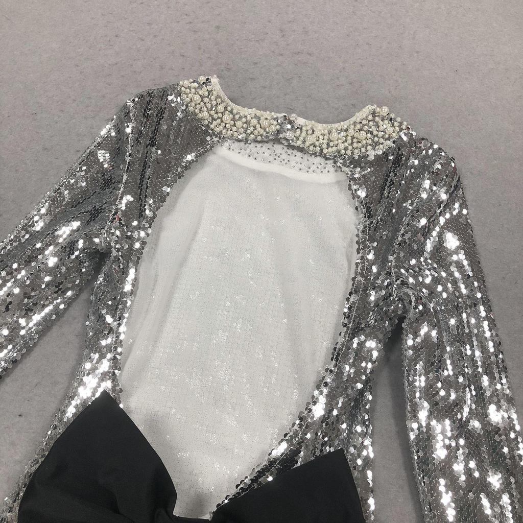 Zilver-Grijze Pailletten Slim Fit Damesmode - Herfst/Winter Collectie 2025