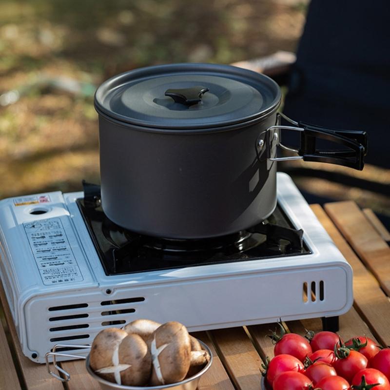 Outdoor Camping Cookware with Lid and Folding Handle Portable Camping Cook Pots Aluminum Alloy Camping Cookware