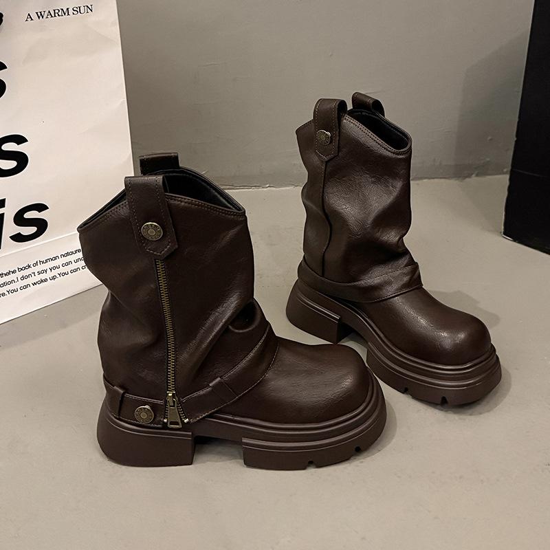 

Женские ботинки Мартин на толстой подошве 2025 осень-зима новые британский стиль взрыв маленькие облегающие короткие ботинки Майяр V-образные ботинки 40 темно-коричневого