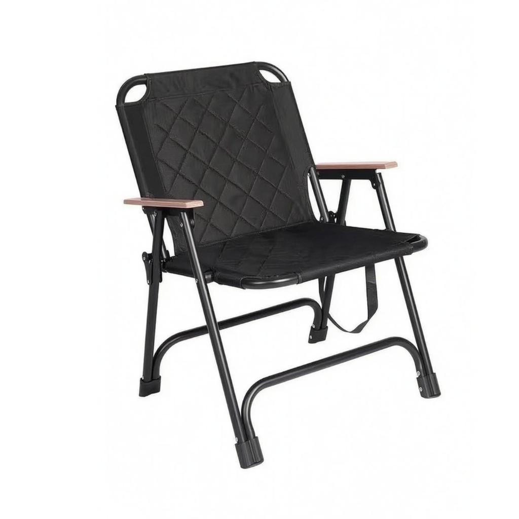 Portable Camping Chair with Wooden Armrests Supportive Padded Folding