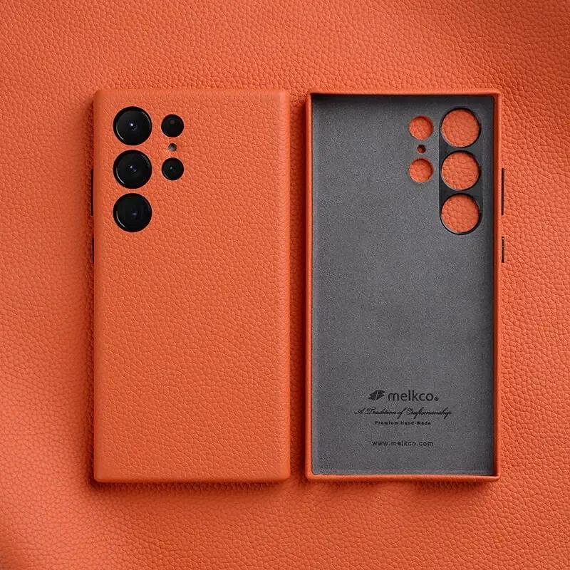 Melkco Premium Genuine Cowhide Leather Case for Samsung Galaxy S24 Ultra S24+ Plus Luxury Business Full Coverage Phone Cover