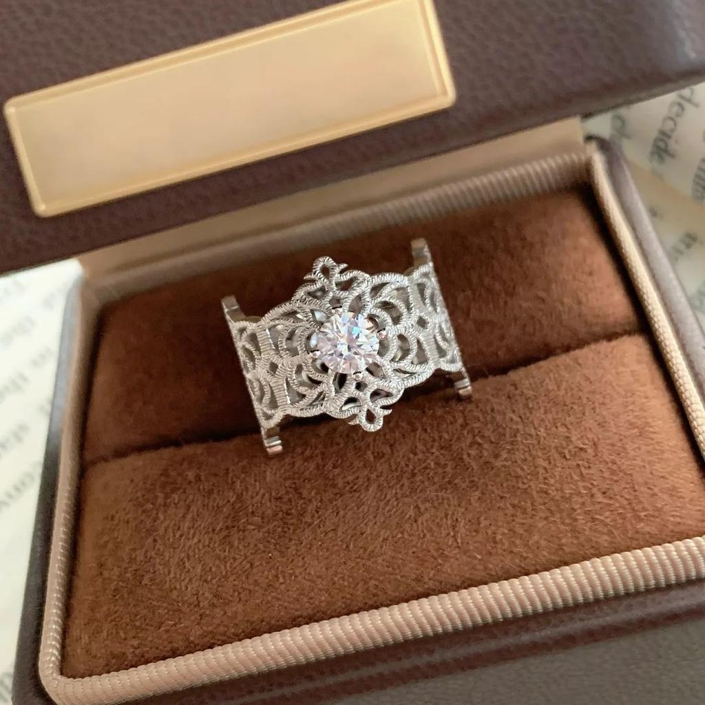 925 Sterling Silver Rings for Women Couple Minimalist Handmade Simple Wide Hollow Ring Fine Jewelry Gift Prevent Allergy
