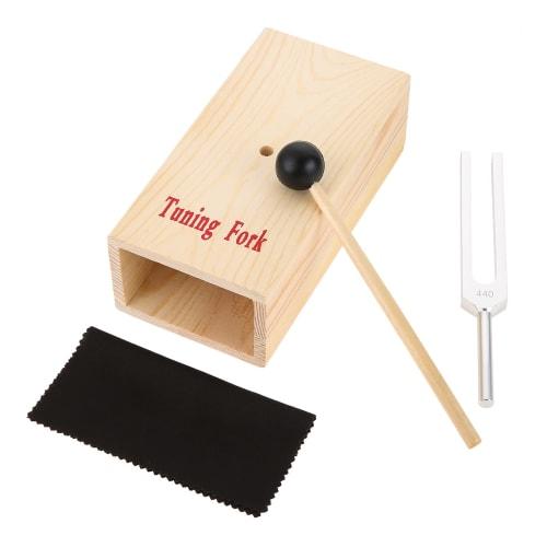 Dreld A=440Hz Tuning Fork Guitar Tuner with Resonator Box, Wooden Box, Mallet, and Accessories, Rubber Mallet Set, Standard Tone, Musical Instrument,