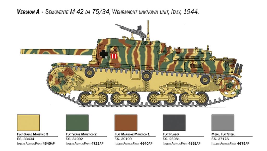 WWII Italian Gun Semovente M42 da Plastic Model IT6584 PLATZ/Italeri 1/35 Self-Propelled 75/34 (Tank)