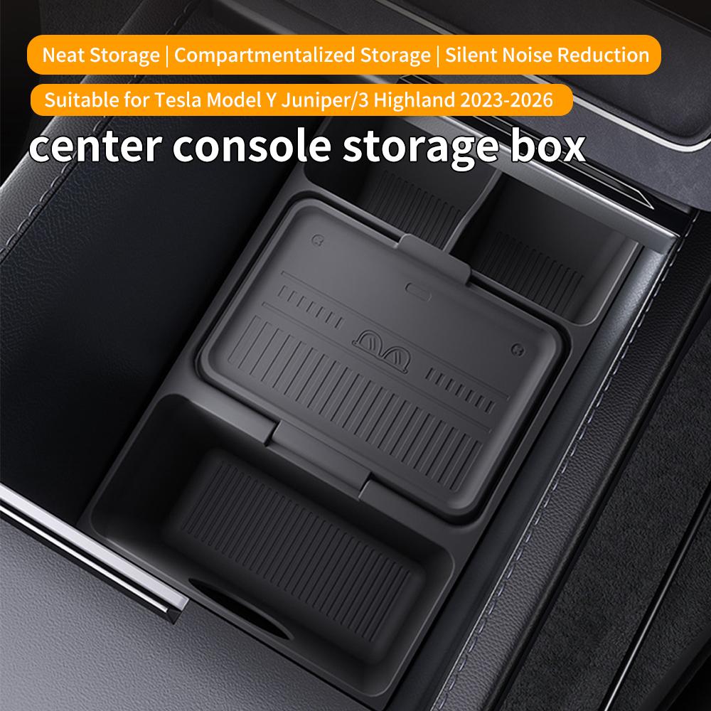 Heenvn Silicone Center Console Storage Box Armrest Organizer For Tesla Model 3 Highland Model Y Juniper 2025 2026 Accessories