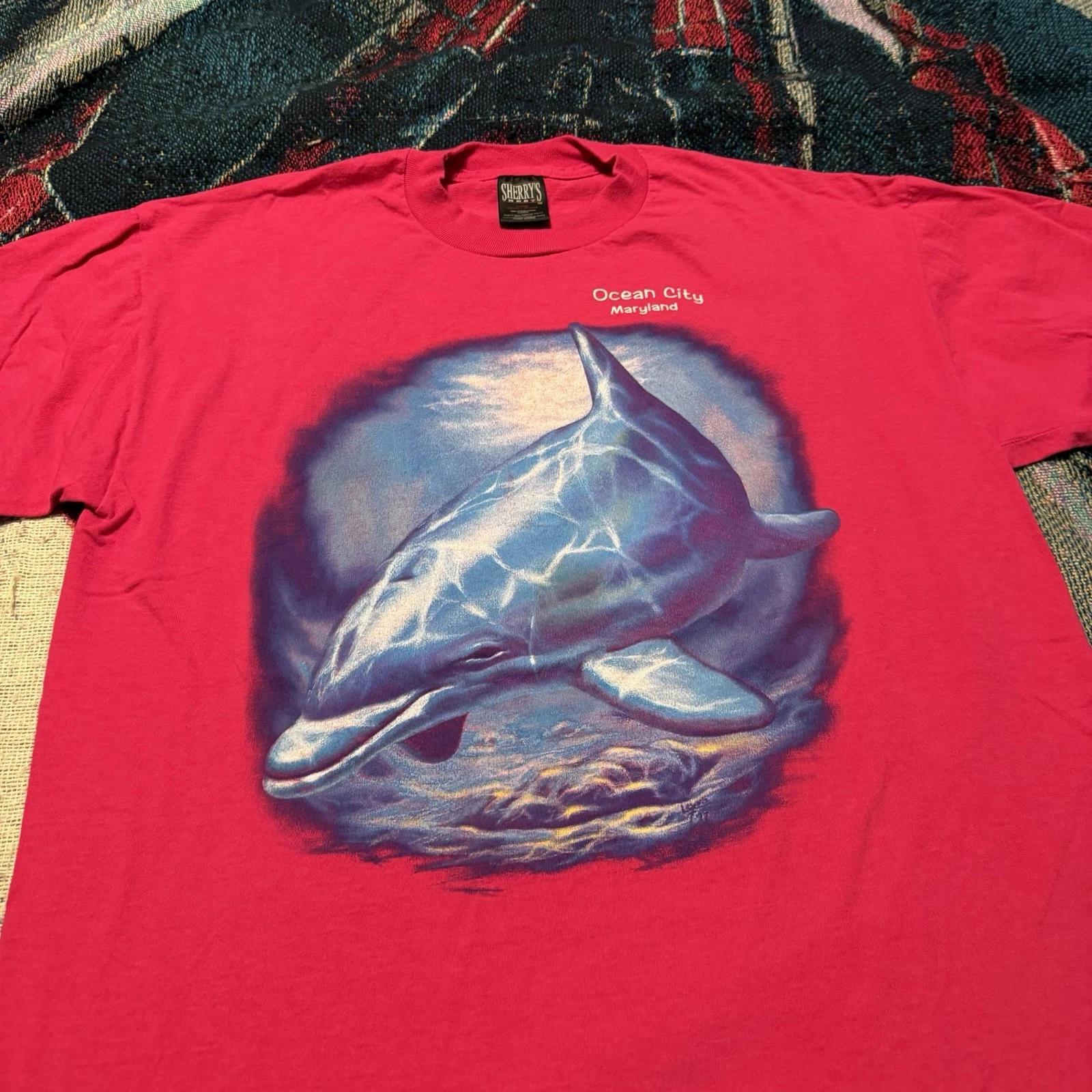 

Vintage 90s Ocean City Maryland Dolphin Hot Pink Shirt Men s L Nature Fish Water XL
