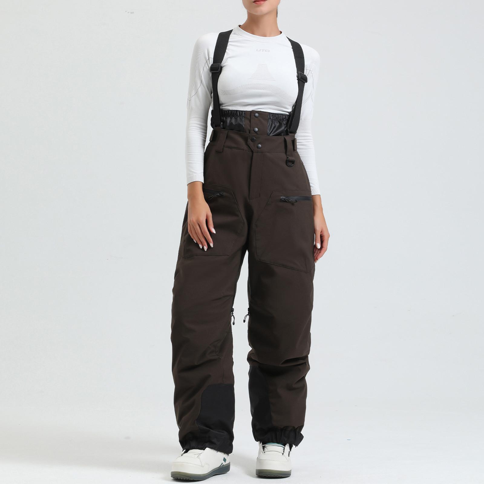 

Толстые плечевые ремни с хлопковыми зажимами для тепла, ветрозащитные и водонепроницаемые лыжные брюки M кофейный