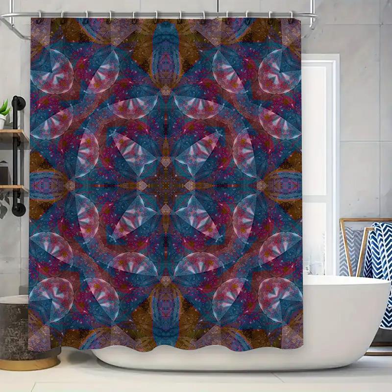 Blue-red kaleidoscope shower curtain waterproof fabric pattern bathroom decoration polyester print privacy 280x180cm