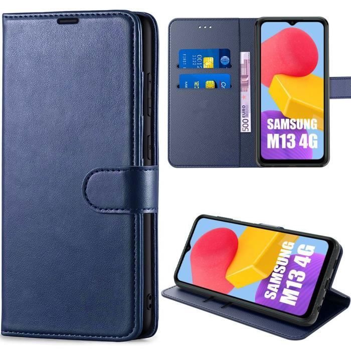 Coque pour Samsung Galaxy M13 - BOOLING - Effet Cuir - Protection Renforcée - Bleu Marine
