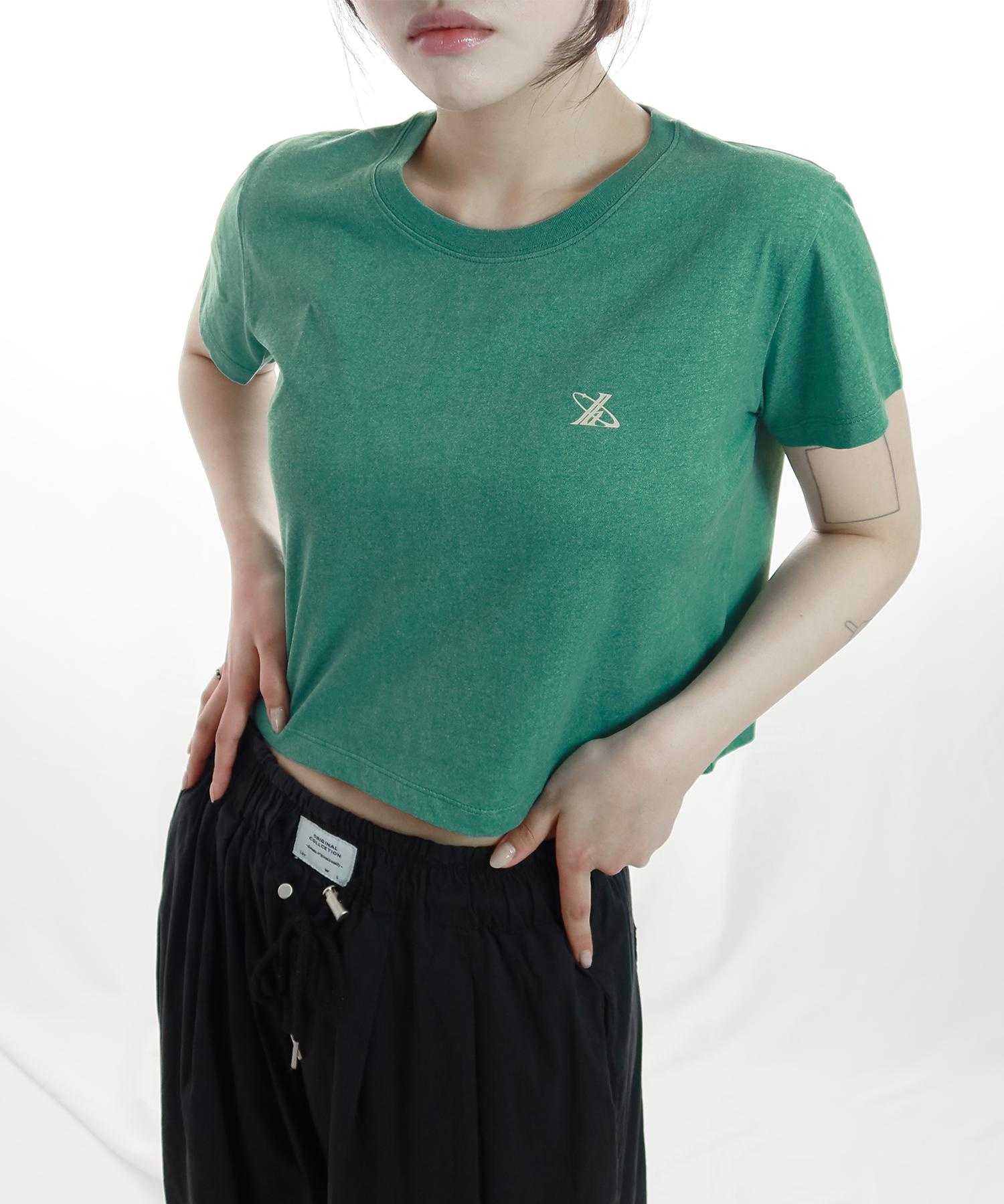 Just Haeng Pigment Green Newtro Logo Crop Short Sleeve Tee Free
