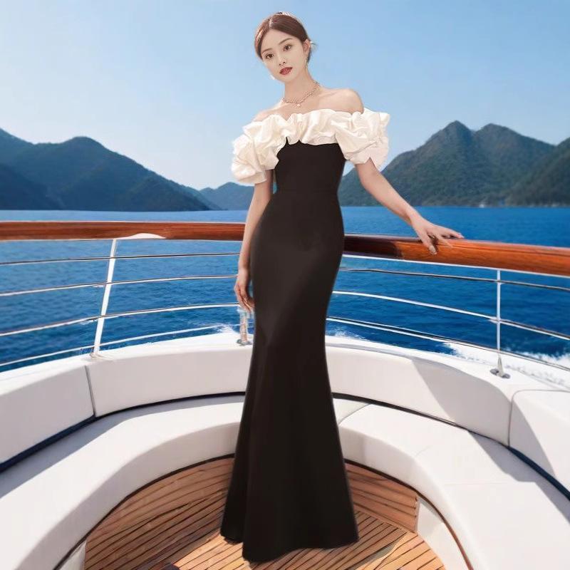 Elegant Black Evening Dress Annual Chorus Performance Host Dress Bridal Wedding Toast Dress Slim Slim Dress