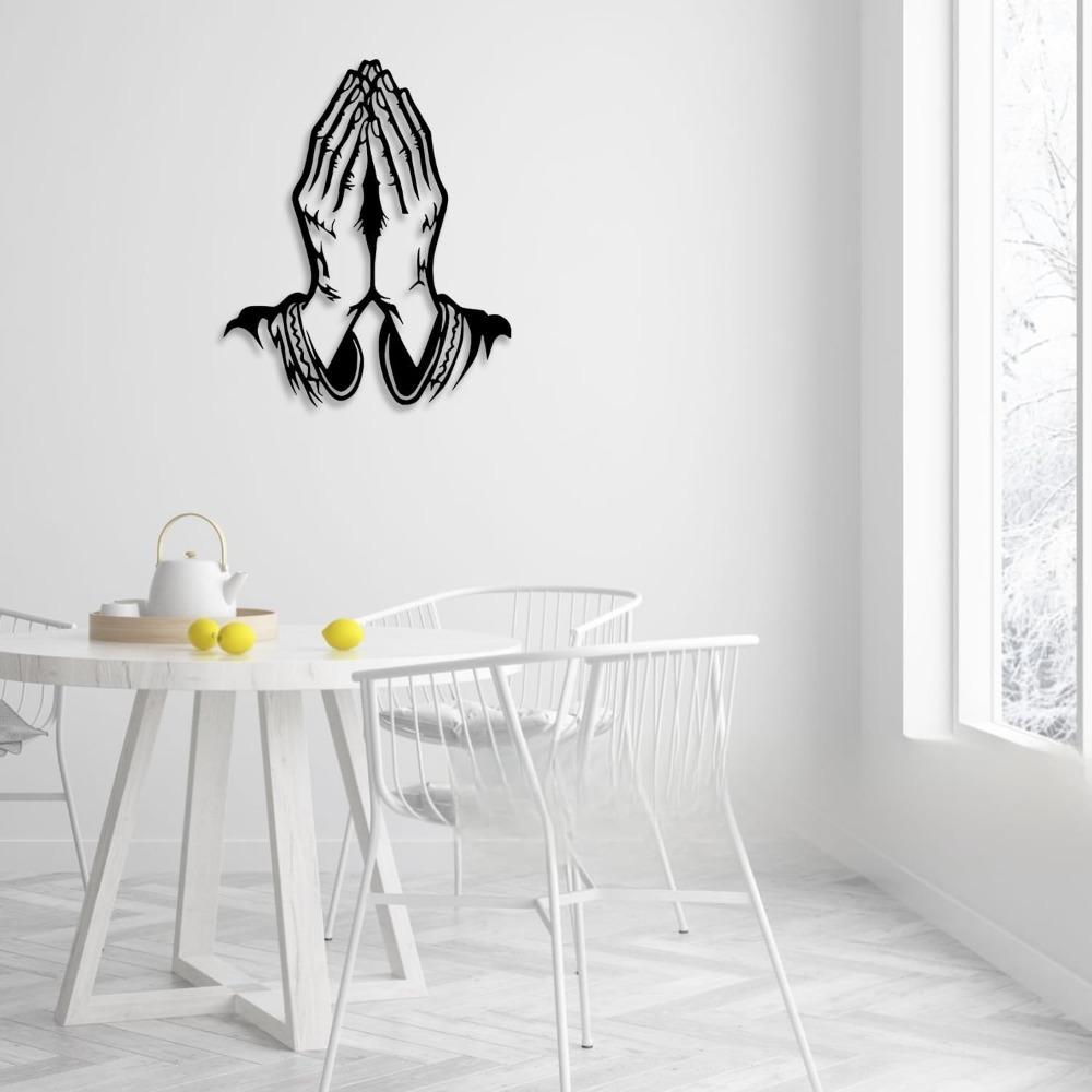 Black Metal Praying Hands Wall Art Religious Christian Faith Decor for Living Room Bedroom