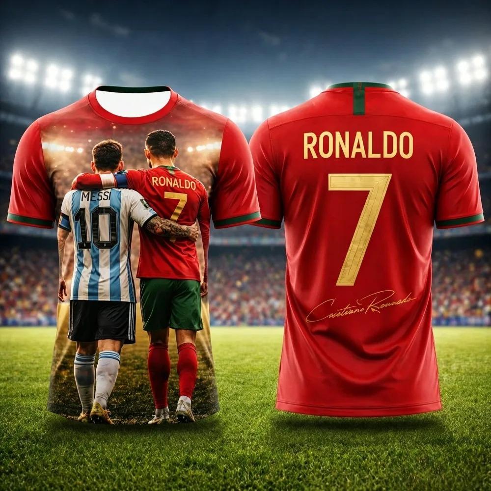 Special Edition Ronaldo Summer 3D Printed Children's Football Jersey T-shirt, Quick-drying and Breathable, Suitable for Everyday Wear.