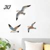 Bohemian Wood Hanging Decor 3/4Pcs Seagull Wall Decor, Nautical Coastal Theme Art, 3D Wooden Bird Adhesive Sculpture for Home Bedroom Living Room Hand