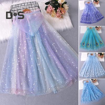 Κορίτσια με κουκούλα μανδύα αστέρι Snowflakes Peacock Feather Sheer Ruffle Tulle Stage Performance Cosplay Στολή για παιδιά Ντύσιμο Princess Cape Shawl