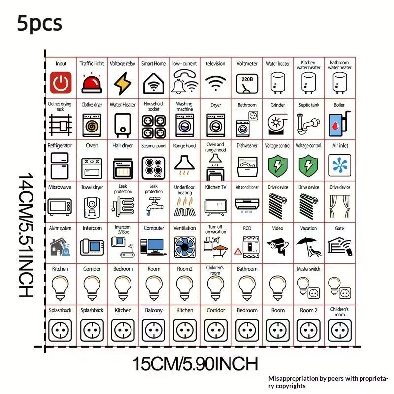Decorative Electric Breaker Panel Label Sticker Waterproof 1/2/5 Sheets UV Proof for Home Office Electrical Panel Decoration