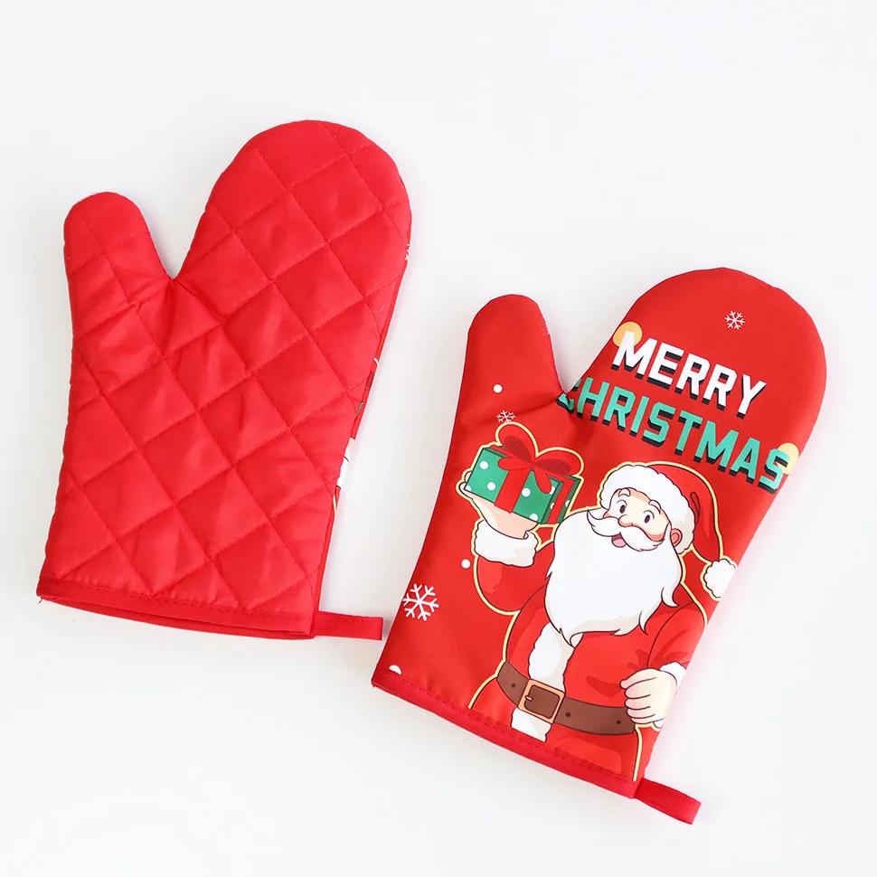 Christmas Microwave Heat Insulation Gloves Oven Anti-scald Heat-resistant Kitchen Cotton Linen Baking Gloves Household Home