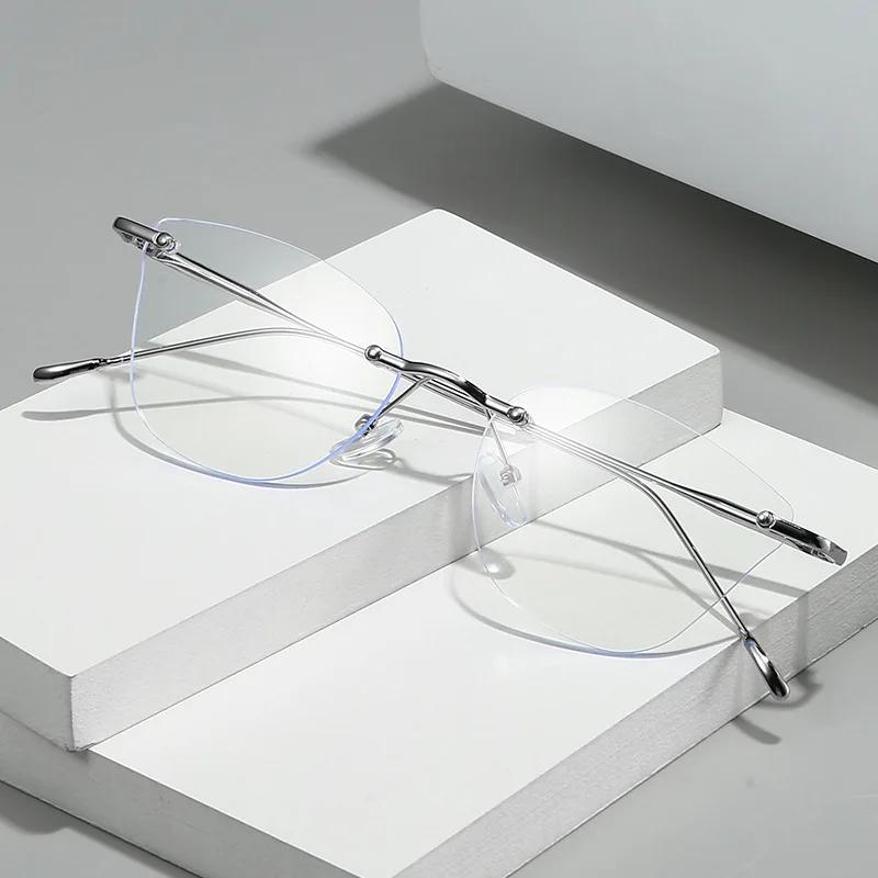 New Vintage Framesless Cut Edge Myopia Spectacles Female Male Fashion Anti- Blue-Ray Short Sight Eyeglasses with Minus Sight Diopter