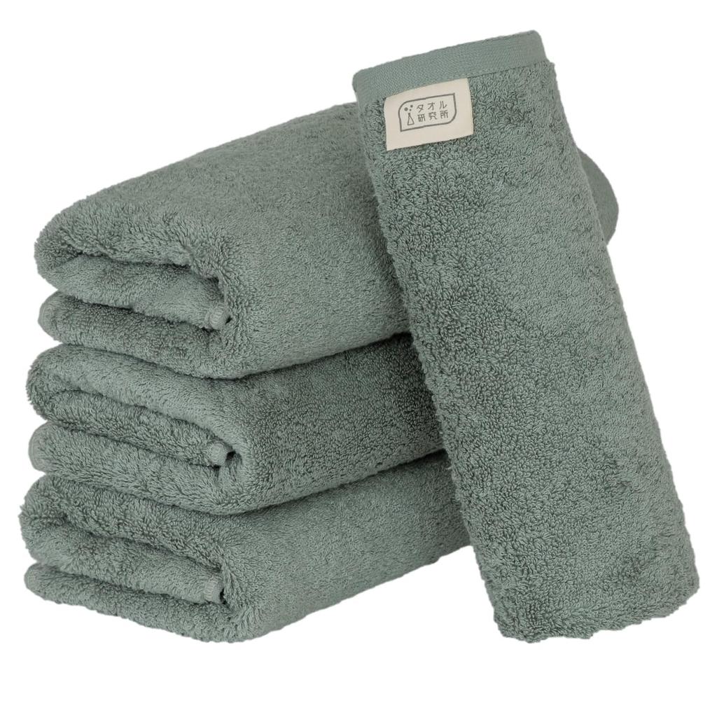 Towel Laboratory Large Face Dusty Set of Fast JapanTechnology [Volume Rich] #003 Towel, Green, 4, Hotel-Grade, Thick, Fluffy, High-Breathability,