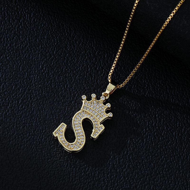 Fashion High-End Crown Letter Necklace Women'S Zircon Pendant Niche Stainless Steel Hip-Hop Pendant Accessories