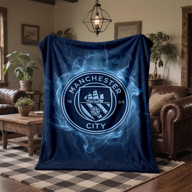 Manchester City Theme Fleece Blanket Cozy Soft Plush Blanket For Bedroom Couch Travel
