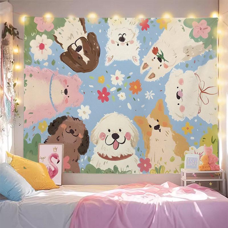 Cute Animal Tapestry Lovely and Healing Wall Hanging for Bedroom Dorm Cartoon Wall Decor Cloth to Cover Unsightly Walls