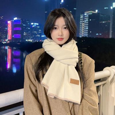 Autumn and Winter Korean Style Solid Color Wool Blended Knitted Scarf Female Japanese Student Cute Soft Waxy Thickened Warm Scarf