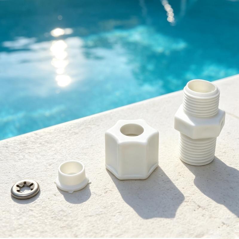 Plastic Pool Adapter Service Fitting 006714F, White Replacement Part with Grip Body for Pool Equipment Repair and Maintenance Service Use