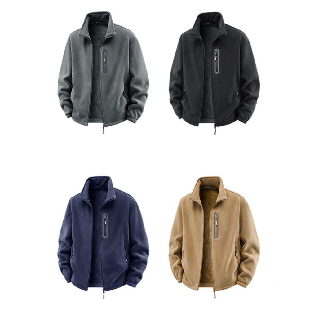 2025 Winter Thicken Polar Fleece Jacket Warm Windproof Full Zip Up Coat Multiple Zipper Pockets Outdoors Plus Size Jackets Outwear