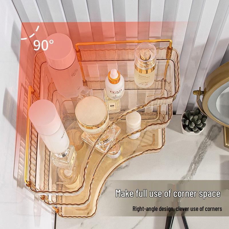 Light Luxury Double-Layer Bathroom Corner Shelf for Cosmetics - Model 3402