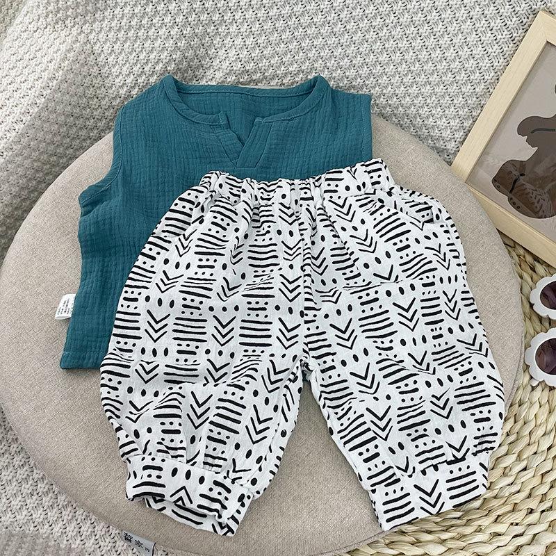 Vest Set Children's Clothing Solid Color Loose Casual Lantern Pants Vest Two-piece Set