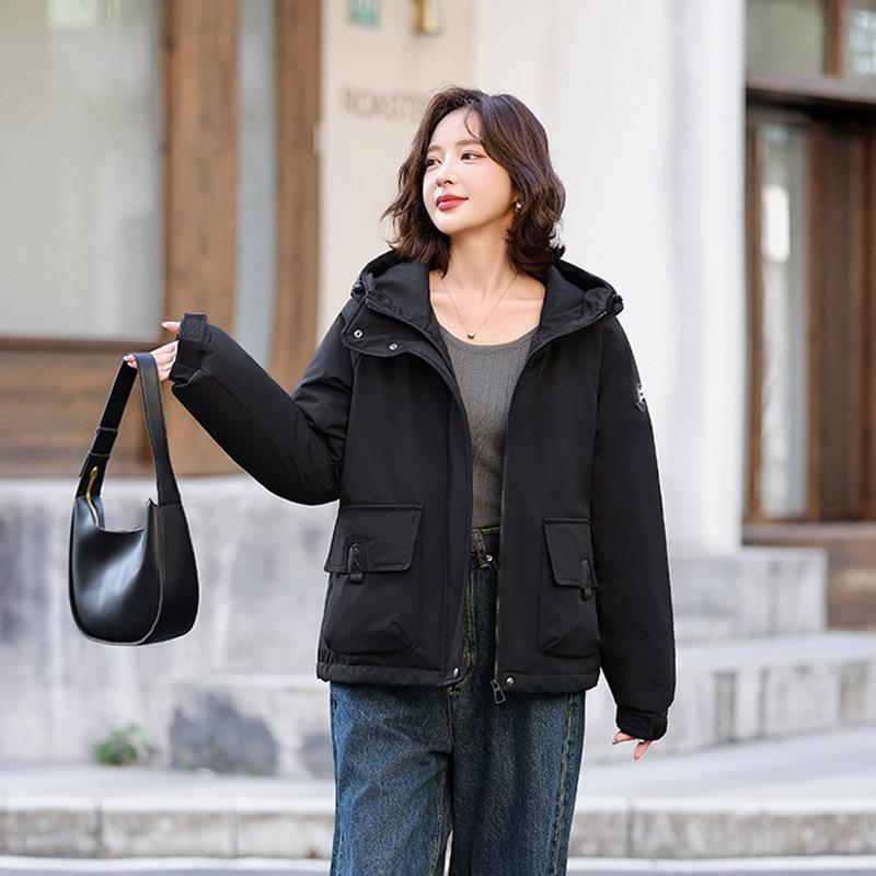 Small jacket tooling short autumn and winter Korean version new hooded jacket casual loose jacket cotton clothes