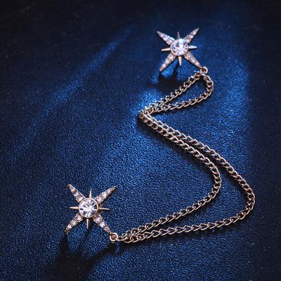 Men Rhinestone Pin with Gold Silver Tassel Jewelry Luxury  Clothes Accessory for Suits Shirts Collar Wedding