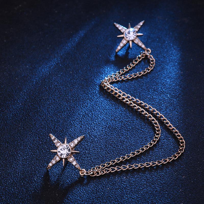 Men Rhinestone Pin with Gold Silver Tassel Jewelry Luxury Clothes Accessory for Suits Shirts Collar Wedding