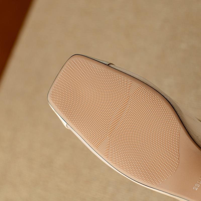 Fashion Women's New Summer Square Head Genuine Leather Cowhide Breathable Mesh Metal Jewelry High Heel Large Headed Muller Sandals