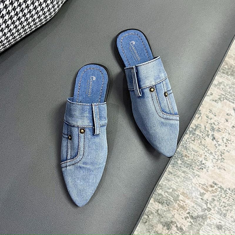 Fashion Women Slippers Comfortable Versatile Slippers Women Denim Round Toe Flat 2025 New Beach Sandals Slides Women Zapatos De Mujer