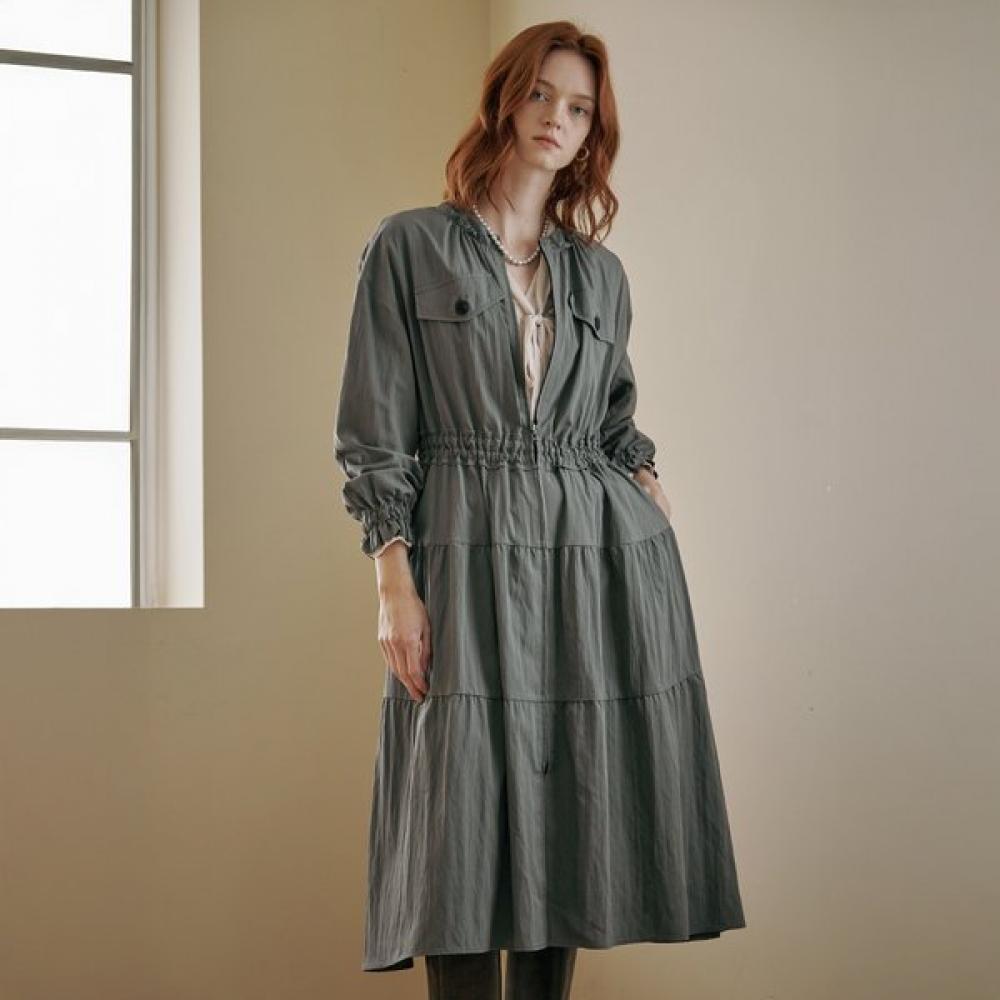 

MAxzA A Line Shirring Tiered Zip Dress Cc10qp300on Khaki/FREE